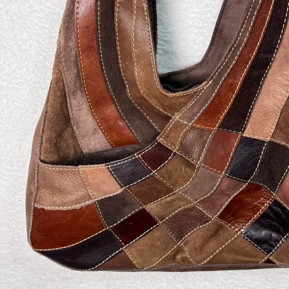 Pelle Studio 1970’s Leather Retro Brown Vintage Patchwork Purse Hobo Bag - Picture 3 of 13